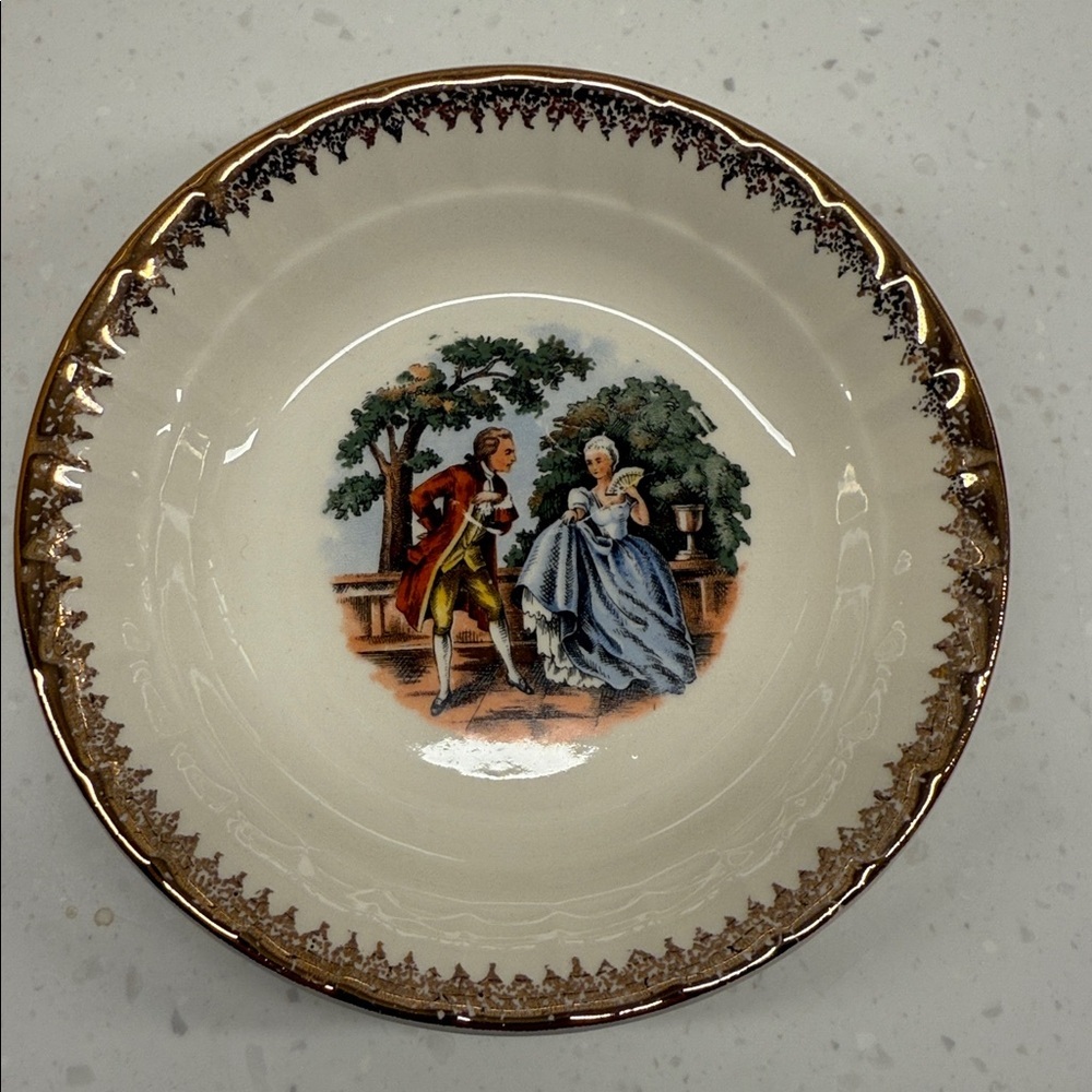 Cronin China Colonial Courting Couple Bowls w/ Gold Trim – 5" (Set of 2) [F] - Picture 7 of 9